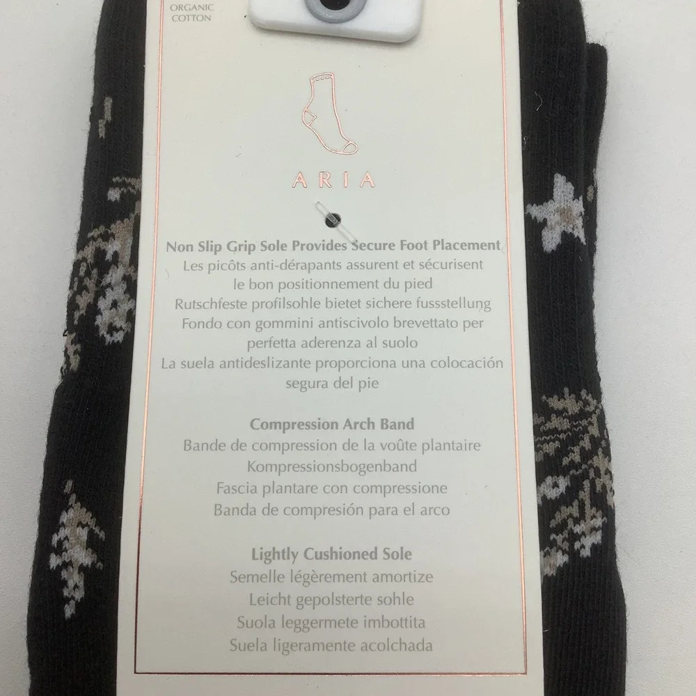 Tavi Aria Grip‎ Socks Ebony Floral Organic Cotton Non Slip Yoga Size Small New